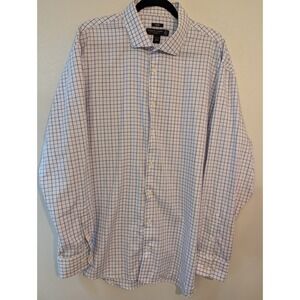 Pronto Uomo Dress Shirt Mens 18.5 36/37 Tall Slim Fit Non-Iron Purple Blue Check